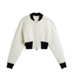 The Frankie Shop Dimaro Wool Cropped Bomber Jacket - Ivory - Oversized Minimalist Jackets in Ivory - Shop at Luxury Shoes 