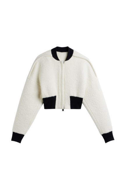 The Frankie Shop Dimaro Wool Cropped Bomber Jacket - Ivory - Oversized Minimalist Jackets in Ivory - Shop at Luxury Shoes 