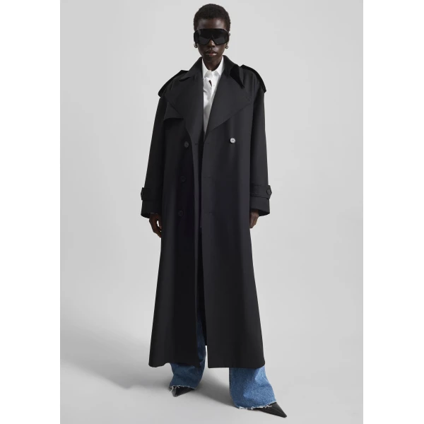 The Frankie Shop Dursley Tailored Trench Coat - Black - Oversized Minimalist Coats in Black - Shop at Luxury Shoes 