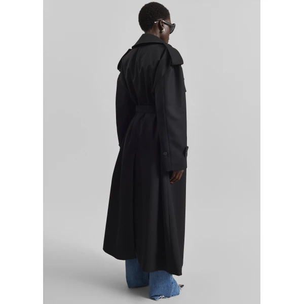 The Frankie Shop Dursley Tailored Trench Coat - Black - Oversized Minimalist Coats in Black - Shop at Luxury Shoes 