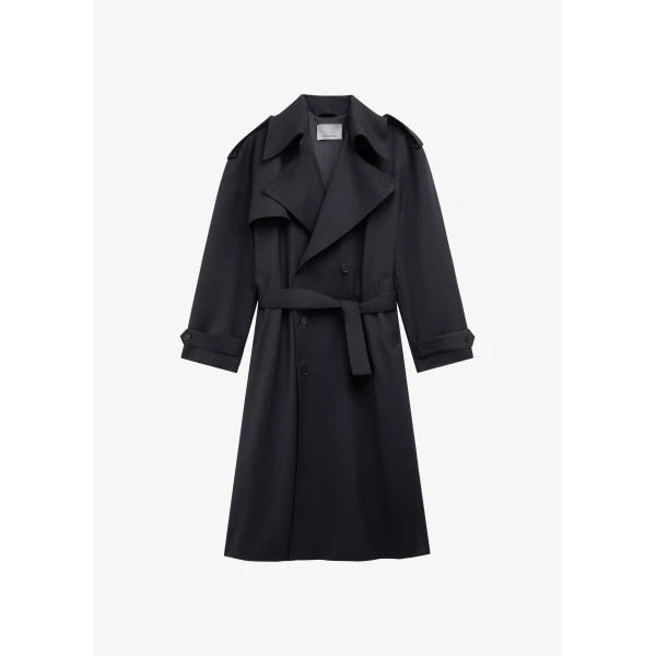 The Frankie Shop Dursley Tailored Trench Coat - Black - Oversized Minimalist Coats in Black - Shop at Luxury Shoes 