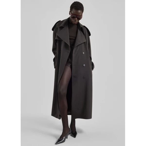 The Frankie Shop Dursley Tailored Trench Coat - Brown - Oversized Minimalist Coats in Brown - Shop at Luxury Shoes 