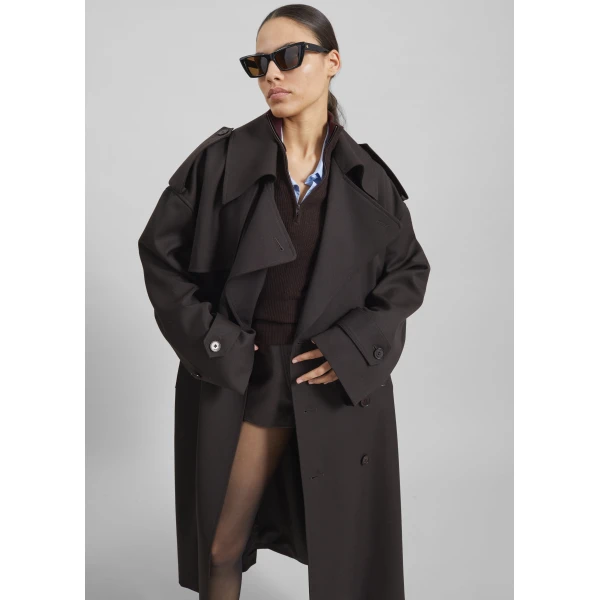 The Frankie Shop Dursley Tailored Trench Coat - Brown - Oversized Minimalist Coats in Brown - Shop at Luxury Shoes 