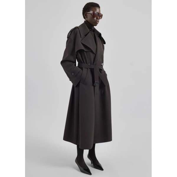 The Frankie Shop Dursley Tailored Trench Coat - Brown - Oversized Minimalist Coats in Brown - Shop at Luxury Shoes 