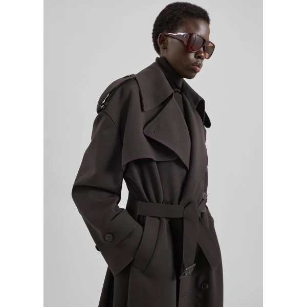 The Frankie Shop Dursley Tailored Trench Coat - Brown - Oversized Minimalist Coats in Brown - Shop at Luxury Shoes 