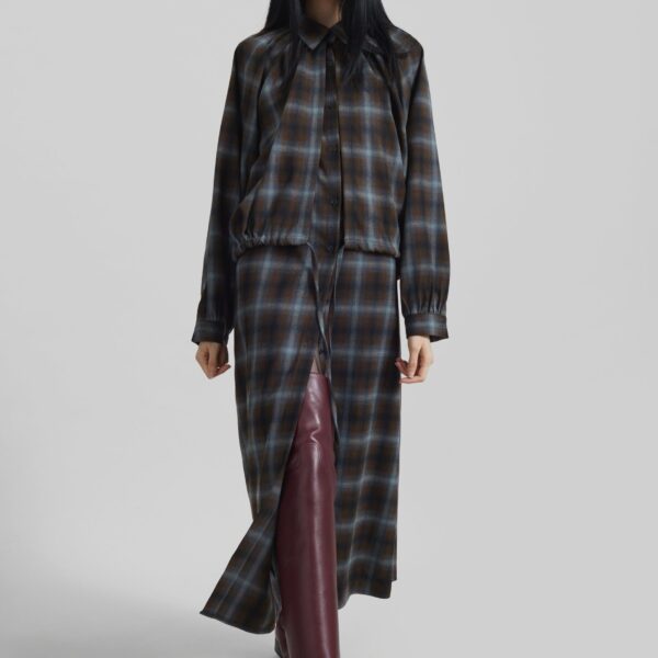 The Frankie Shop Ebell Layered Shirt Dress – Brown Plaid, view 2