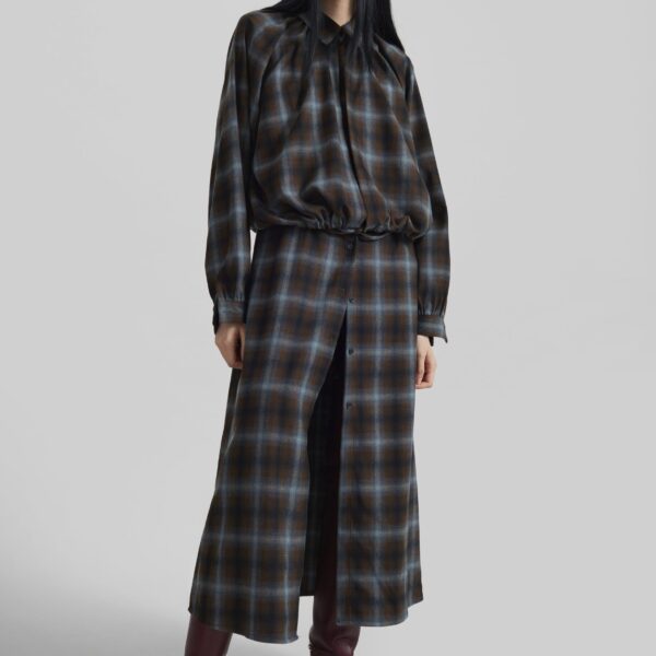 The Frankie Shop Ebell Layered Shirt Dress – Brown Plaid, view 3