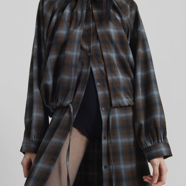 The Frankie Shop Ebell Layered Shirt Dress – Brown Plaid, view 4