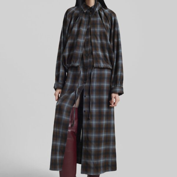 The Frankie Shop Ebell Layered Shirt Dress – Brown Plaid, view 5