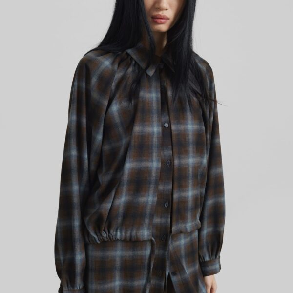 The Frankie Shop Ebell Layered Shirt Dress – Brown Plaid, view 6