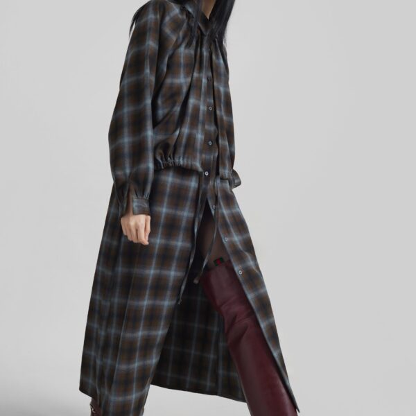 The Frankie Shop Ebell Layered Shirt Dress – Brown Plaid, view 7