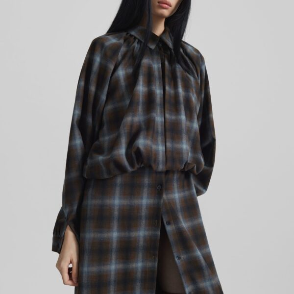 The Frankie Shop Ebell Layered Shirt Dress – Brown Plaid, view 8