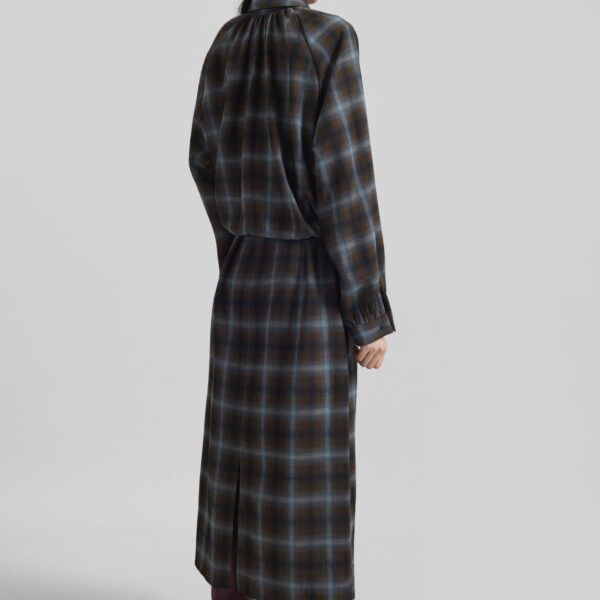 The Frankie Shop Ebell Layered Shirt Dress – Brown Plaid, view 9