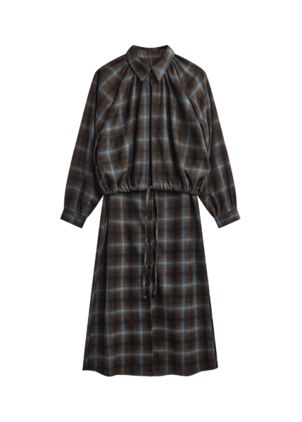 The Frankie Shop Ebell Layered Shirt Dress - Brown Plaid - Oversized Minimalist Dresses in Brown - Shop at Luxury Shoes 