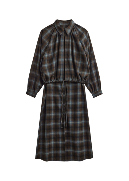 The Frankie Shop Ebell Layered Shirt Dress - Brown Plaid - Oversized Minimalist Dresses in Brown - Shop at Luxury Shoes 
