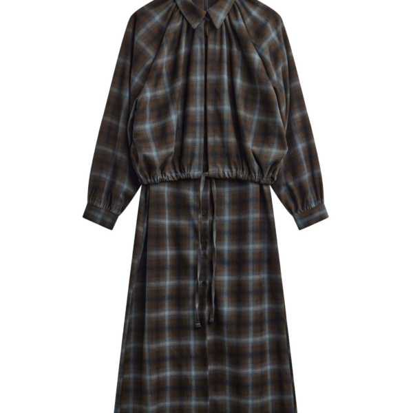 The Frankie Shop Ebell Layered Shirt Dress – Brown Plaid