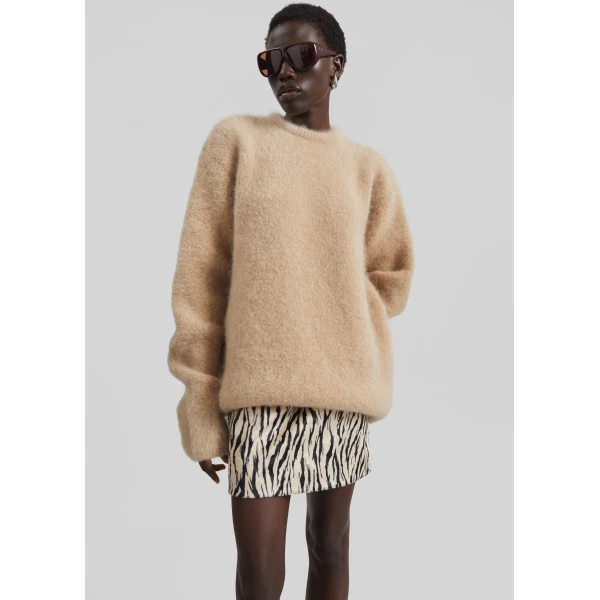 The Frankie Shop Ellery Mohair Crewneck Sweater - Beige - Oversized Minimalist Knitwear in Beige - Shop at Luxury Shoes 