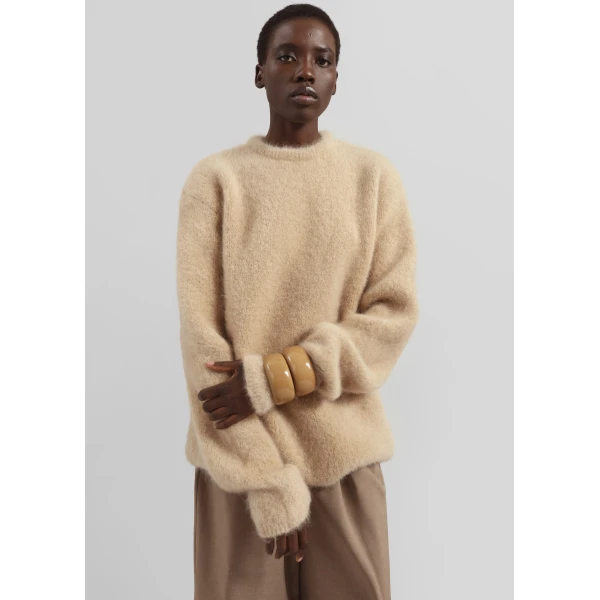 The Frankie Shop Ellery Mohair Crewneck Sweater - Beige - Oversized Minimalist Knitwear in Beige - Shop at Luxury Shoes 