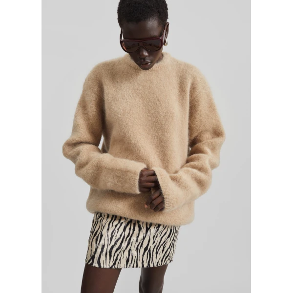 The Frankie Shop Ellery Mohair Crewneck Sweater - Beige - Oversized Minimalist Knitwear in Beige - Shop at Luxury Shoes 