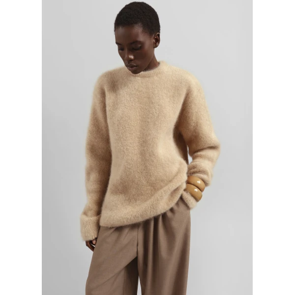 The Frankie Shop Ellery Mohair Crewneck Sweater - Beige - Oversized Minimalist Knitwear in Beige - Shop at Luxury Shoes 