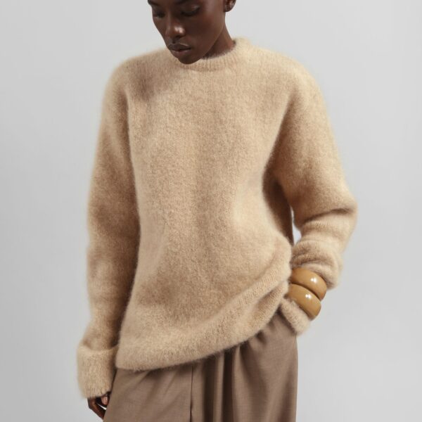 The Frankie Shop Ellery Mohair Crewneck Sweater – Beige, view 6