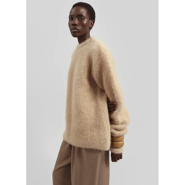 The Frankie Shop Ellery Mohair Crewneck Sweater - Beige - Oversized Minimalist Knitwear in Beige - Shop at Luxury Shoes 