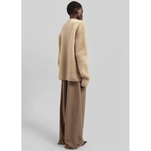 The Frankie Shop Ellery Mohair Crewneck Sweater - Beige - Oversized Minimalist Knitwear in Beige - Shop at Luxury Shoes 