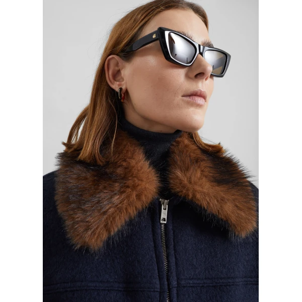 The Frankie Shop Elmont Brushed Wool Quilted Jacket - Dark Navy - Oversized Minimalist Jackets in Blue - Shop at Luxury Shoes 
