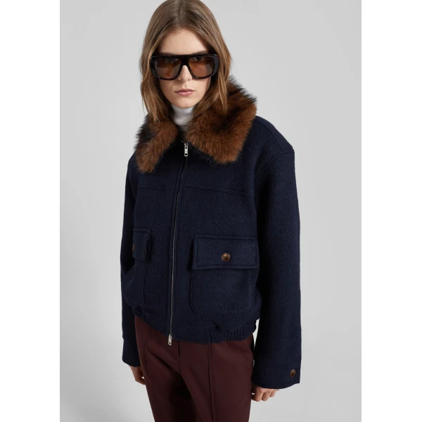 The Frankie Shop Elmont Brushed Wool Quilted Jacket - Dark Navy - Oversized Minimalist Jackets in Blue - Shop at Luxury Shoes 