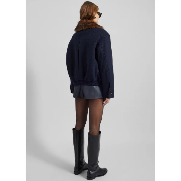 The Frankie Shop Elmont Brushed Wool Quilted Jacket - Dark Navy - Oversized Minimalist Jackets in Blue - Shop at Luxury Shoes 