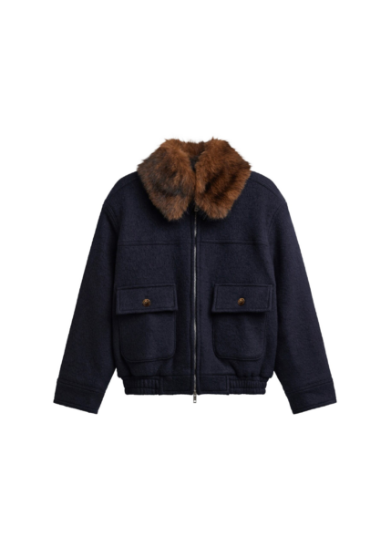 The Frankie Shop Elmont Brushed Wool Quilted Jacket - Dark Navy - Oversized Minimalist Jackets in Blue - Shop at Luxury Shoes 