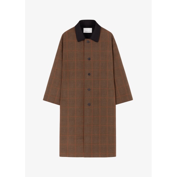 The Frankie Shop Elton Reversible Car Coat - Brown Glen Plaid - Oversized Minimalist Coats in Brown - Shop at Luxury Shoes 