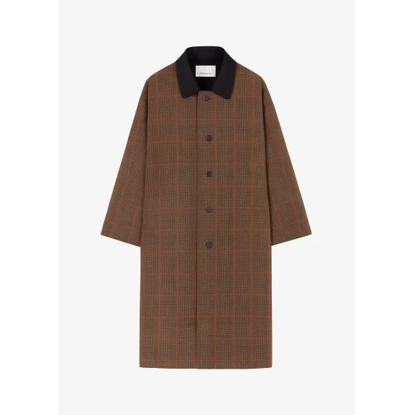 The Frankie Shop Elton Reversible Car Coat - Brown Glen Plaid - Oversized Minimalist Coats in Brown - Shop at Luxury Shoes 
