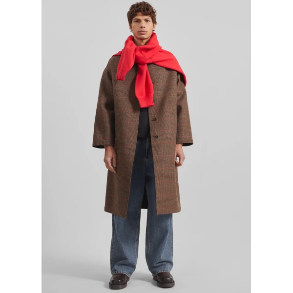 The Frankie Shop Elton Reversible Car Coat - Brown Glen Plaid - Oversized Minimalist Coats in Brown - Shop at Luxury Shoes 
