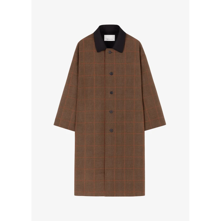 The Frankie Shop Elton Reversible Car Coat - Brown Glen Plaid - Oversized Minimalist Coats in Brown - Shop at Luxury Shoes 
