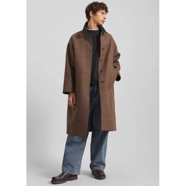 The Frankie Shop Elton Reversible Car Coat - Brown Glen Plaid - Oversized Minimalist Coats in Brown - Shop at Luxury Shoes 