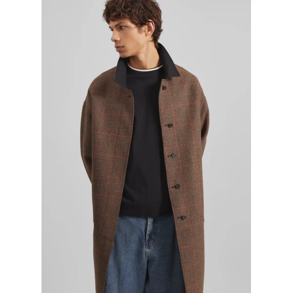 The Frankie Shop Elton Reversible Car Coat - Brown Glen Plaid - Oversized Minimalist Coats in Brown - Shop at Luxury Shoes 