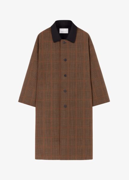 The Frankie Shop Elton Reversible Car Coat - Brown Glen Plaid - Oversized Minimalist Coats in Brown - Shop at Luxury Shoes 