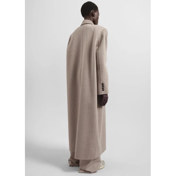 The Frankie Shop Gaia Double Breasted Coat - Taupe Melange - Oversized Minimalist Coats in Brown - Shop at Luxury Shoes 
