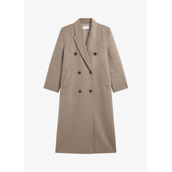 The Frankie Shop Gaia Double Breasted Coat - Taupe Melange - Oversized Minimalist Coats in Brown - Shop at Luxury Shoes 
