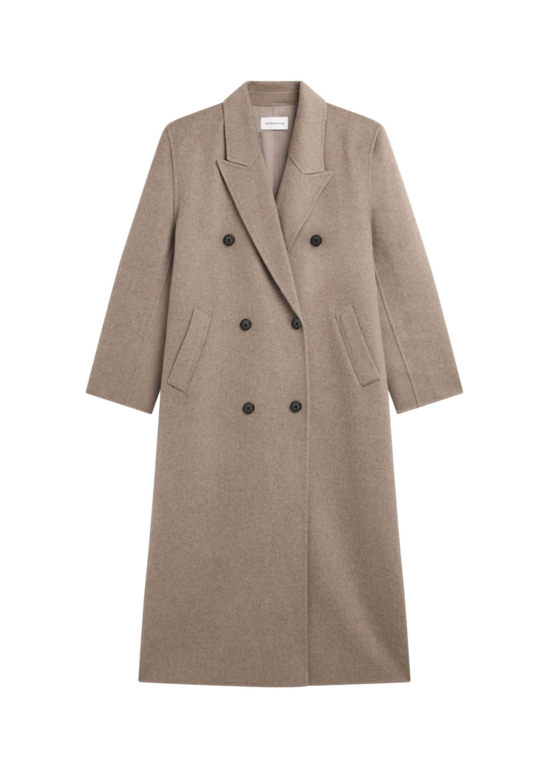 The Frankie Shop Gaia Double Breasted Coat - Taupe Melange - Oversized Minimalist Coats in Brown - Shop at Luxury Shoes 