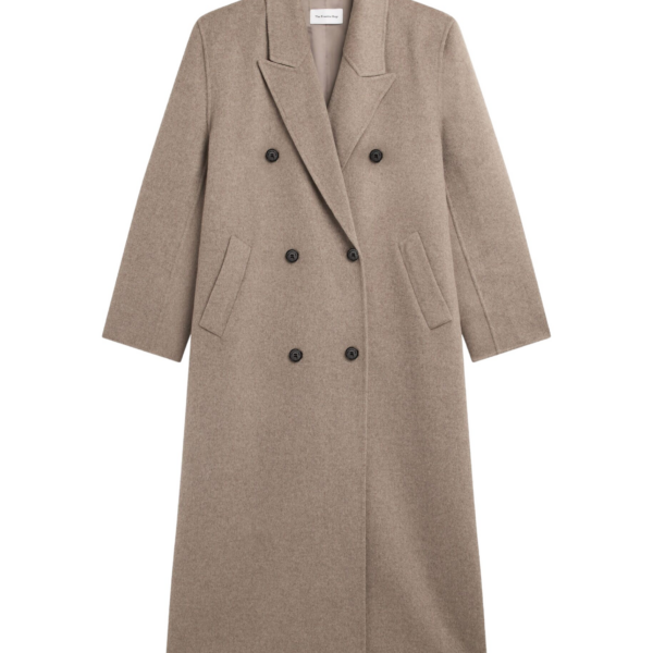 The Frankie Shop Gaia Double Breasted Coat - Taupe Melange - Oversized Minimalist Coats in Brown - Shop at Luxury Shoes 