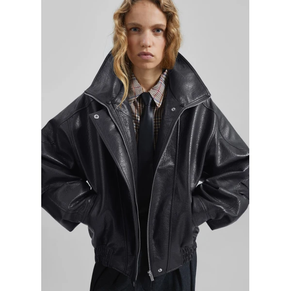 The Frankie Shop Gemonio Faux Leather Jacket - Black - Oversized Minimalist Jackets in Black - Shop at Luxury Shoes 