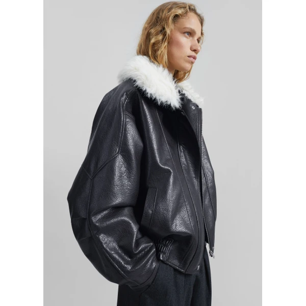 The Frankie Shop Gemonio Faux Leather Jacket - Black - Oversized Minimalist Jackets in Black - Shop at Luxury Shoes 
