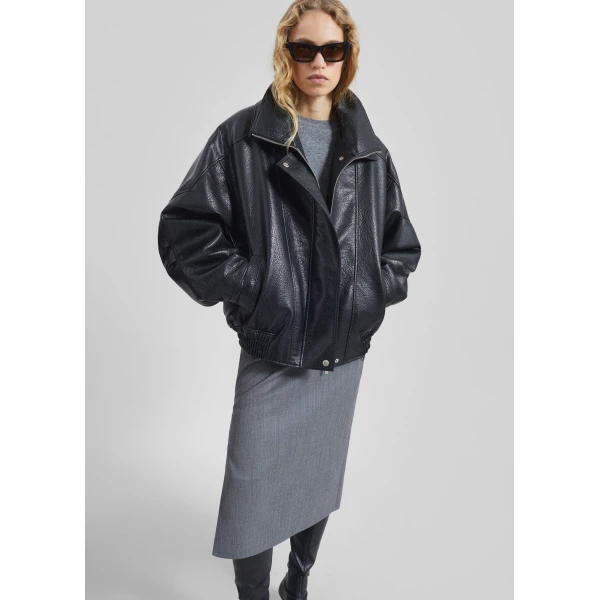 The Frankie Shop Gemonio Faux Leather Jacket - Black - Oversized Minimalist Jackets in Black - Shop at Luxury Shoes 