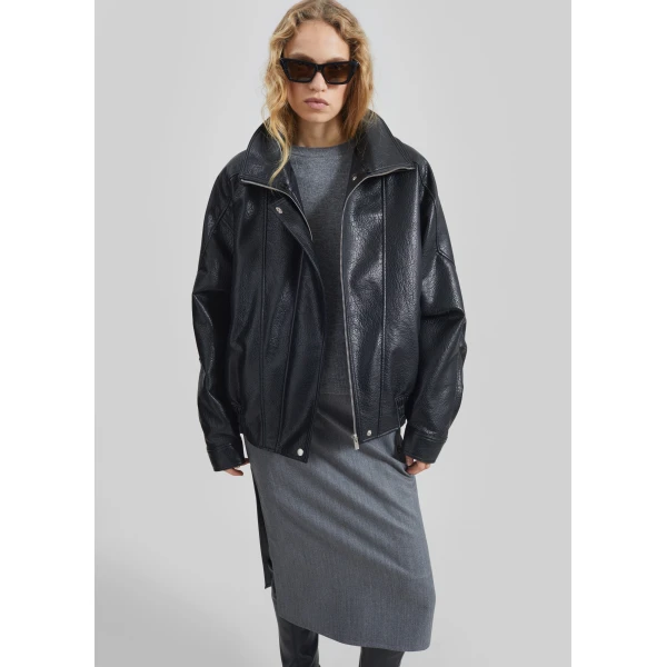 The Frankie Shop Gemonio Faux Leather Jacket - Black - Oversized Minimalist Jackets in Black - Shop at Luxury Shoes 