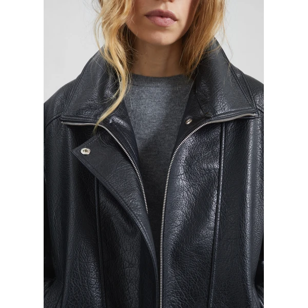 The Frankie Shop Gemonio Faux Leather Jacket - Black - Oversized Minimalist Jackets in Black - Shop at Luxury Shoes 
