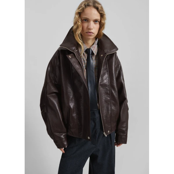 The Frankie Shop Gemonio Faux Leather Jacket - Brown - Oversized Minimalist Jackets in Brown - Shop at Luxury Shoes 