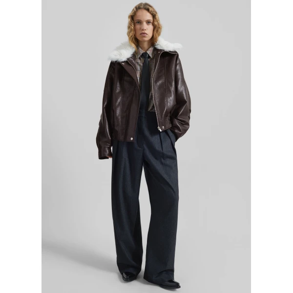 The Frankie Shop Gemonio Faux Leather Jacket - Brown - Oversized Minimalist Jackets in Brown - Shop at Luxury Shoes 