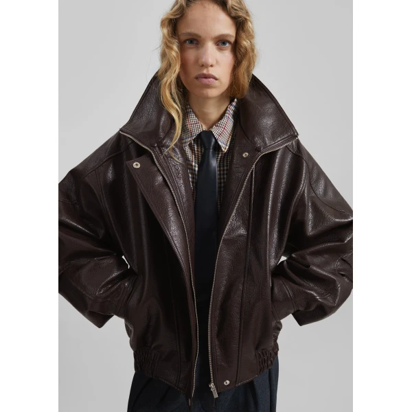 The Frankie Shop Gemonio Faux Leather Jacket - Brown - Oversized Minimalist Jackets in Brown - Shop at Luxury Shoes 